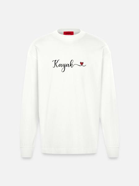 Cute Kayak Heart Design - Heavyweight Oversized Organic Longsleeve Shirt Made in EU - OFF WHITE