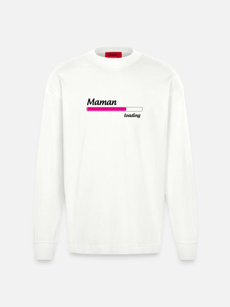 Mom loading... Please Wait - Mother-to-be - Heavyweight Oversized Organic Longsleeve Shirt Made in EU - OFF WHITE