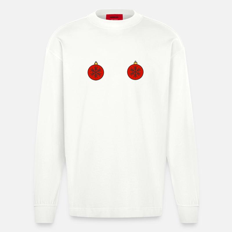 Weihnachtskugeln - Heavyweight Oversized Organic Langarmshirt Made in EU - OFF WHITE