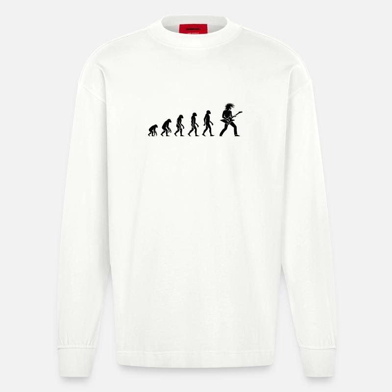Evolution Rock 'n' Roll Guitarist Design - Heavyweight Oversized Organic Longsleeve Shirt Made in EU - OFF WHITE