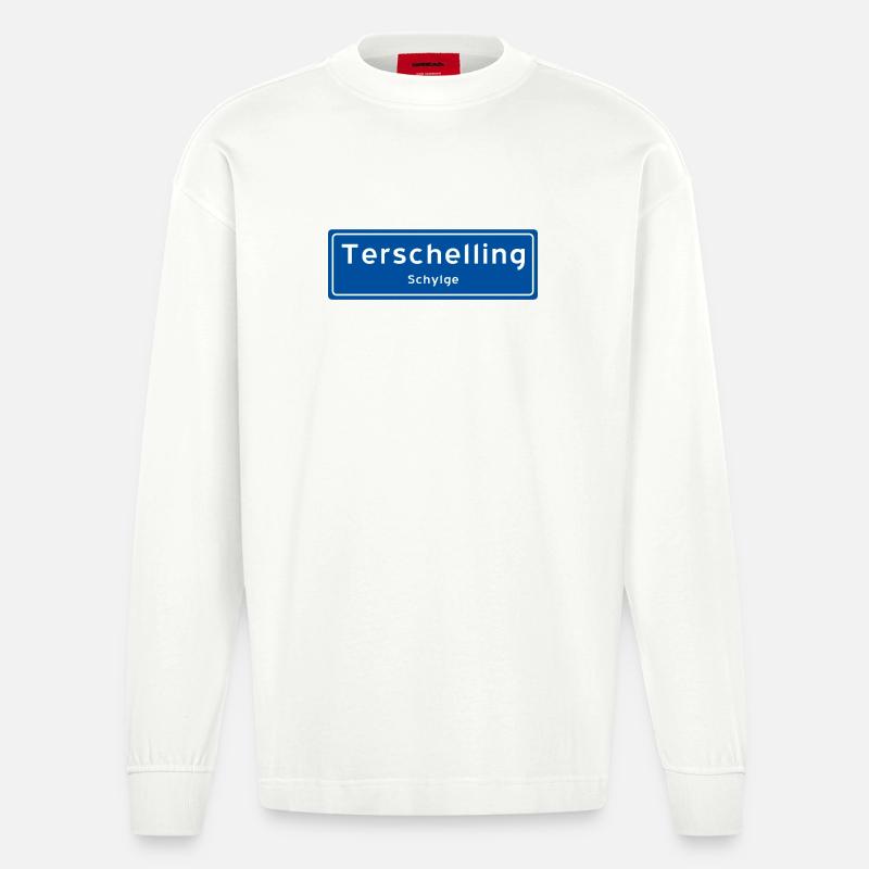 Terschelling Ortsschild - Heavyweight Oversized Organic Langarmshirt Made in EU - OFF WHITE