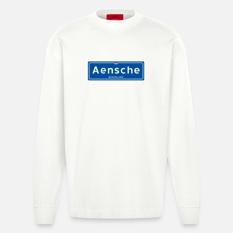 Ortsschild Aensche (Enschede) - Heavyweight Oversized Organic Langarmshirt Made in EU - OFF WHITE