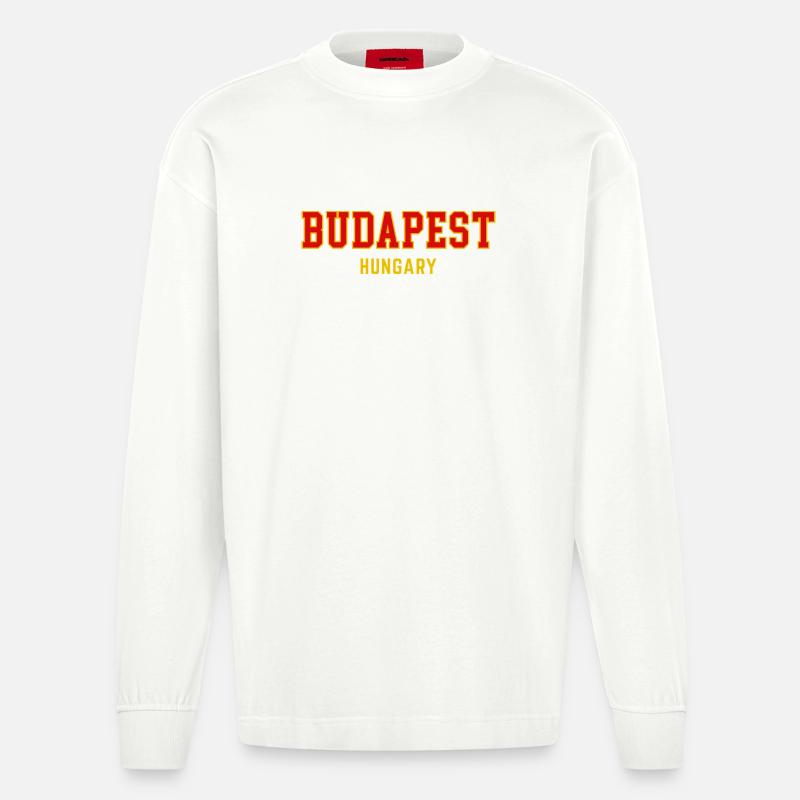 Budapest City Pride Varsity - Heavyweight Oversized Organic Langarmshirt Made in EU - OFF WHITE