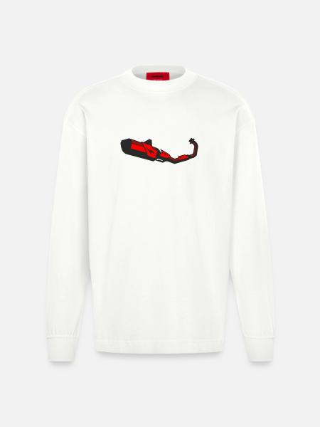 Motorcycle Exhaust Tuning Vector - Heavyweight Oversized Organic Longsleeve Shirt Made in EU - OFF WHITE