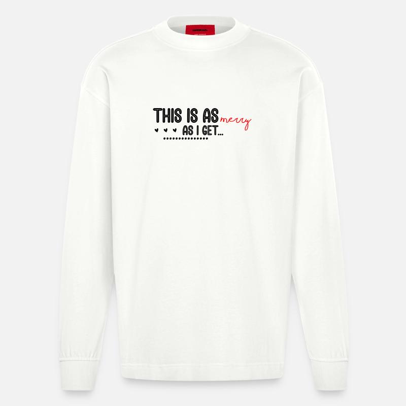 Merry Red Script Logo auf Schwarz - Heavyweight Oversized Organic Langarmshirt Made in EU - OFF WHITE