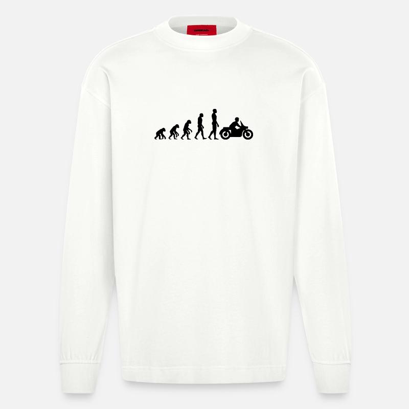 EVOLUTION: VOM AFFEN ZUM MOTORRADFAHRER! - Heavyweight Oversized Organic Langarmshirt Made in EU - OFF WHITE