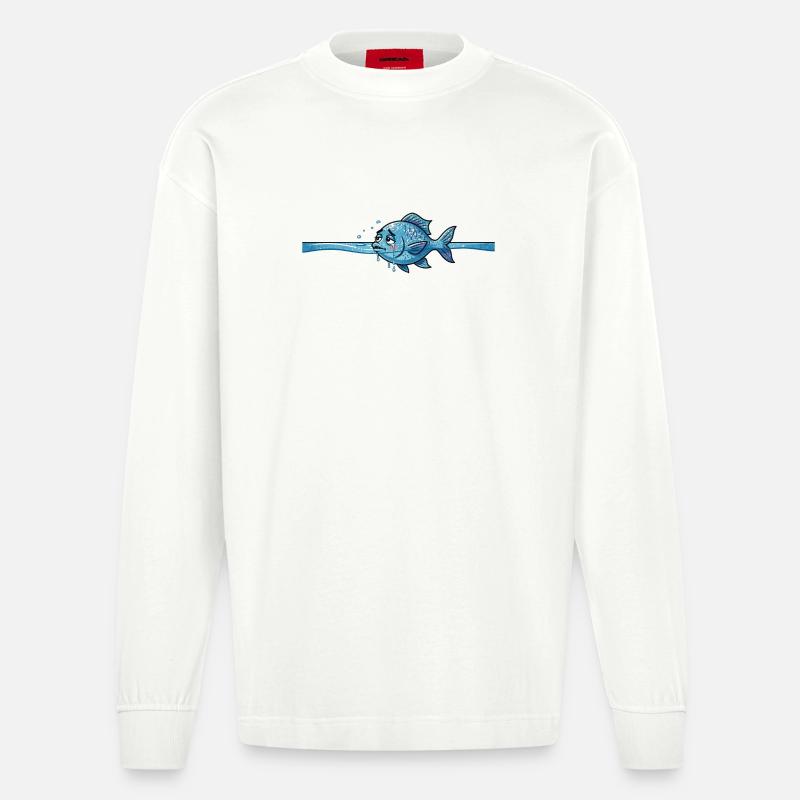 Fisch Meerestier - Heavyweight Oversized Organic Langarmshirt Made in EU - OFF WHITE