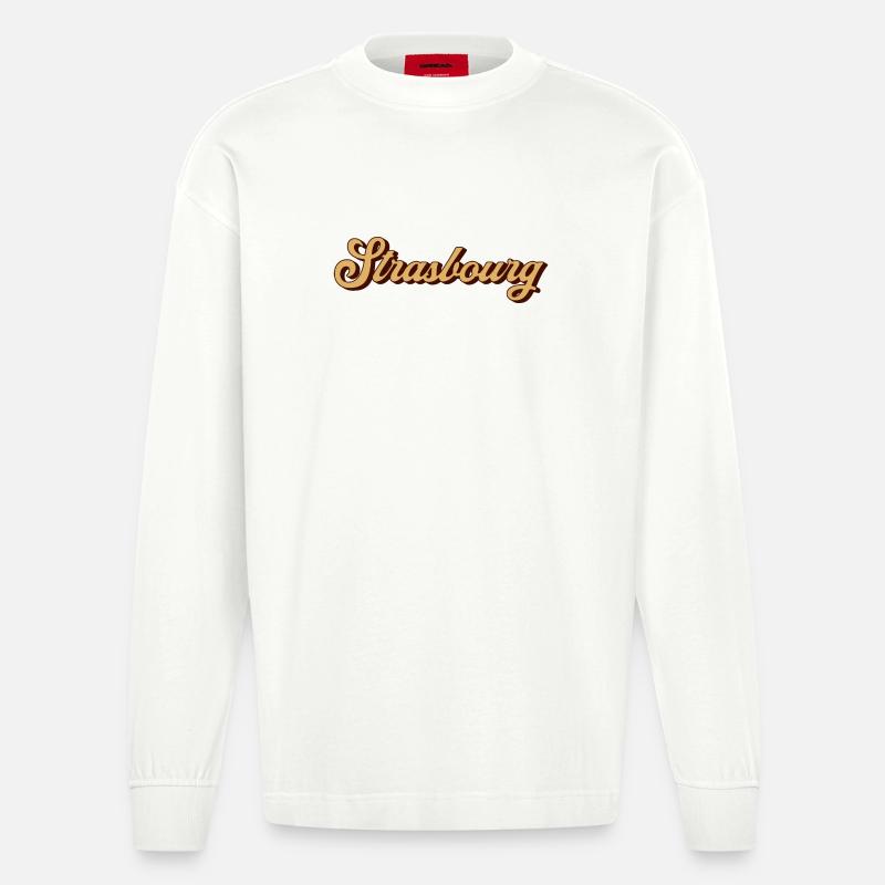 Strasbourg Script Souvenir - Heavyweight Oversized Organic Langarmshirt Made in EU - OFF WHITE