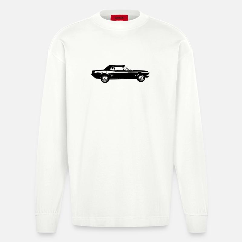 Oldtimer US Car Design - Heavyweight Oversized Organic Langarmshirt Made in EU - OFF WHITE