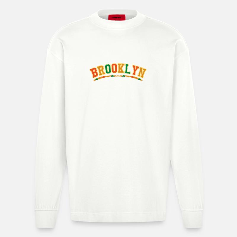 Emblème de l’arc universitaire de Brooklyn - Manches longues bio épais oversize fabriqué en UE - OFF WHITE