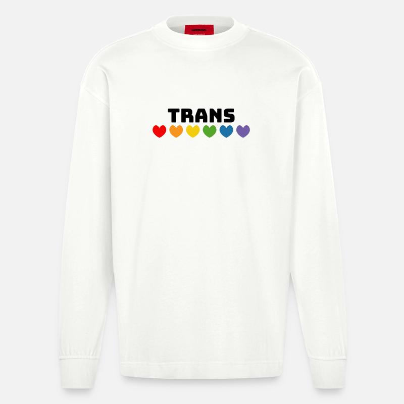 Cuore arcobaleno trans nero - Maglia a maniche lunghe ecologica oversize Heavyweight Made in UE - OFF WHITE