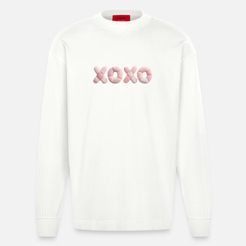 Plüsch Patchwork XOXO Design Pink - Heavyweight Oversized Organic Langarmshirt Made in EU - OFF WHITE