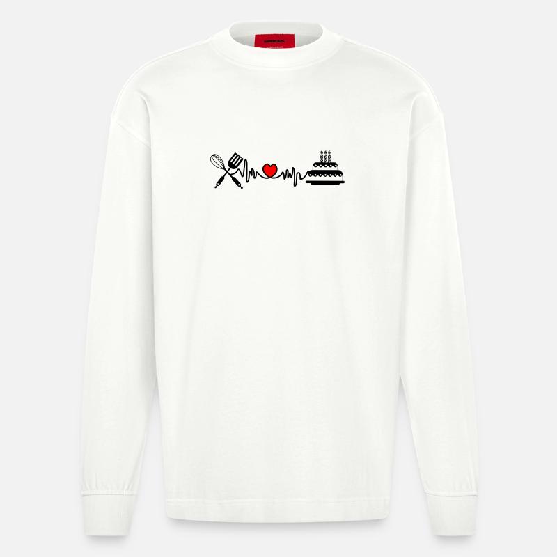 Cardio Herzfrequenz Küche 3 - Heavyweight Oversized Organic Langarmshirt Made in EU - OFF WHITE
