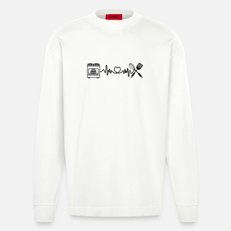 Cardio Herzfrequenz Küchenofen - Heavyweight Oversized Organic Langarmshirt Made in EU - OFF WHITE