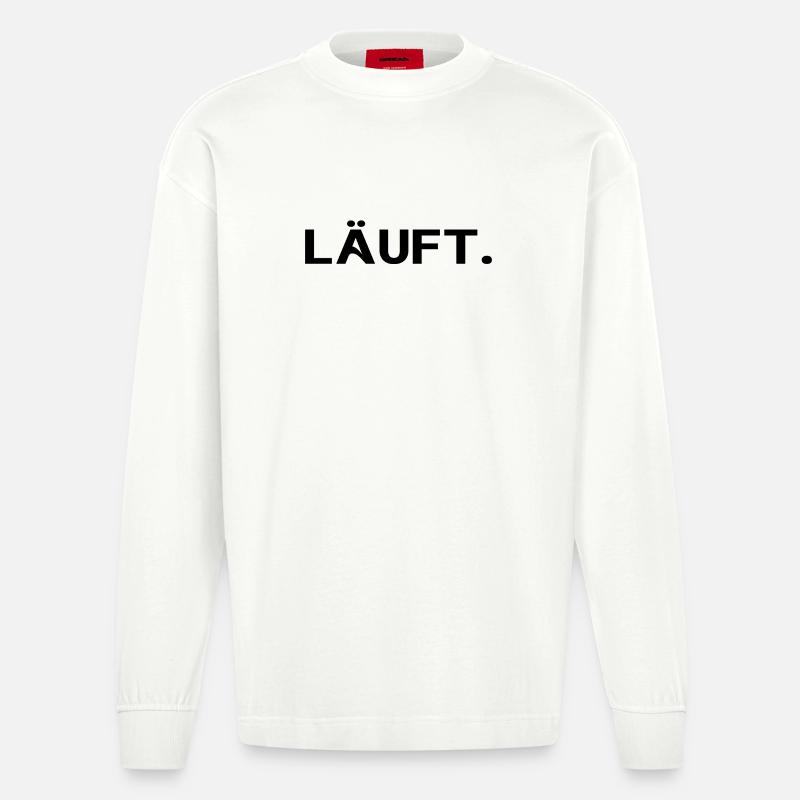 Läuft. Minimal Statement Spruch Trend Social - Heavyweight Oversized Organic Langarmshirt Made in EU - OFF WHITE