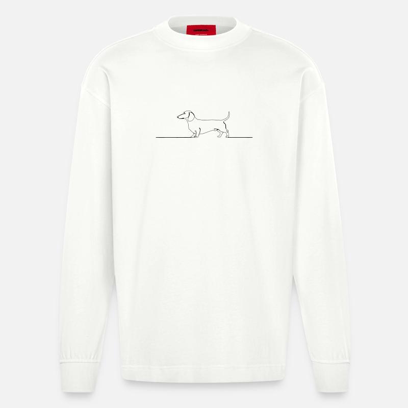 Teckel Dackel One Line Art - Heavyweight Oversized Organic Langarmshirt Made in EU - OFF WHITE