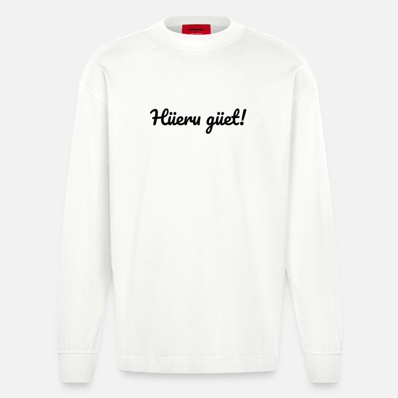 Hüeru güet Walliserditsch Dialekt - Heavyweight Oversized Organic Langarmshirt Made in EU - OFF WHITE