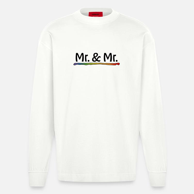 Regenbogen Mr and Mr schwarz - Heavyweight Oversized Organic Langarmshirt Made in EU - OFF WHITE