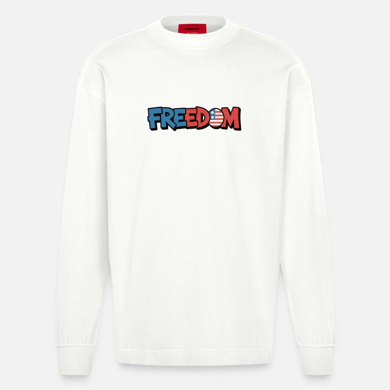 Freedom Typografie Statement Design - Heavyweight Oversized Organic Langarmshirt Made in EU - OFF WHITE