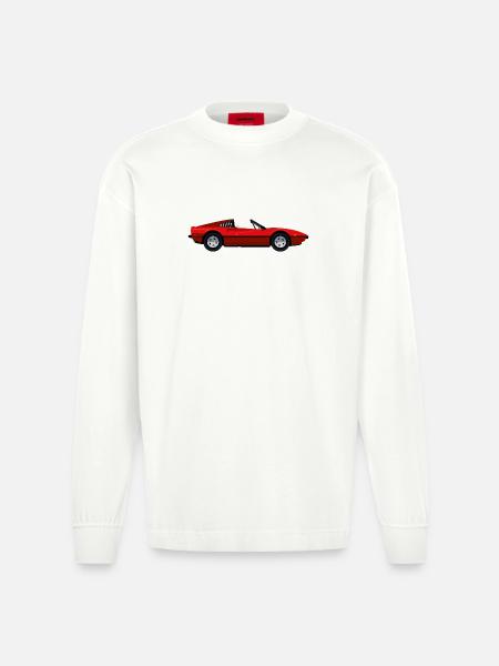 RED SPORTS CAR - Heavyweight Oversized Organic Longsleeve Shirt Made in EU - OFF WHITE