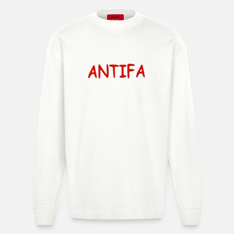Antifa - red - Heavyweight Oversized Organic Langarmshirt Made in EU - OFF WHITE