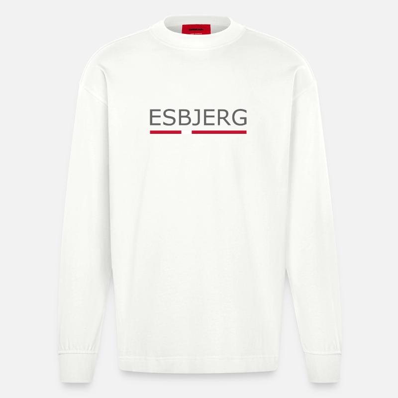 Esbjerg - Drapeau du Danemark - Danemark - Scandinavie - Manches longues bio épais oversize fabriqué en UE - OFF WHITE