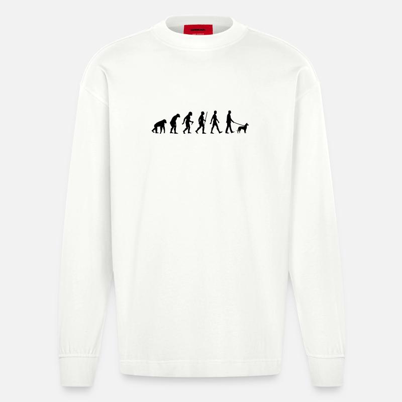 Evolution smooth collie man - Heavyweight Oversized Organic Longsleeve Shirt Made in EU - OFF WHITE