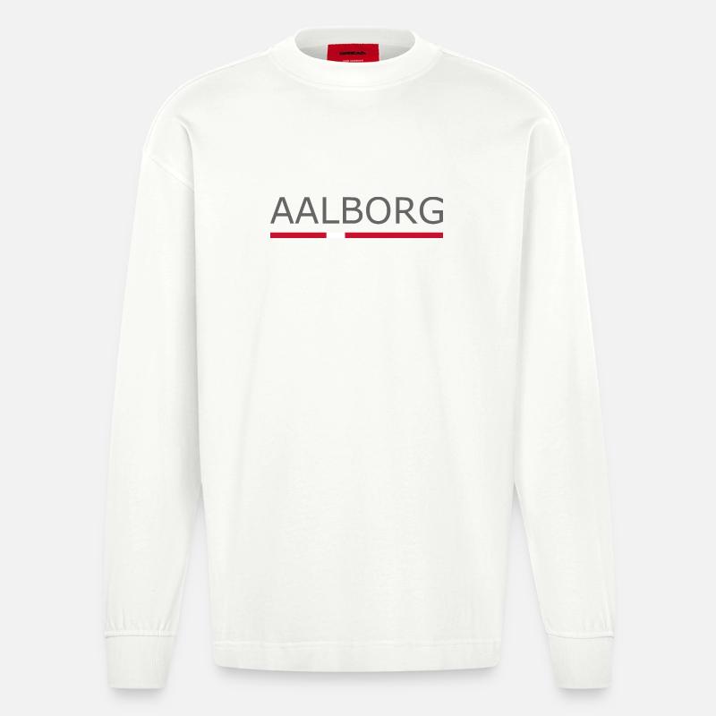 Aalborg - Drapeau du Danemark - Dänemark - Manches longues bio épais oversize fabriqué en UE - OFF WHITE