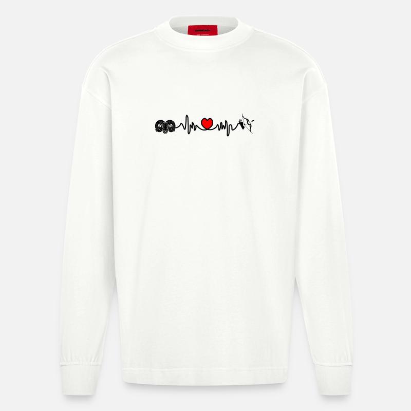 Herzfrequenz Cardio Widder Schütze - Heavyweight Oversized Organic Langarmshirt Made in EU - OFF WHITE