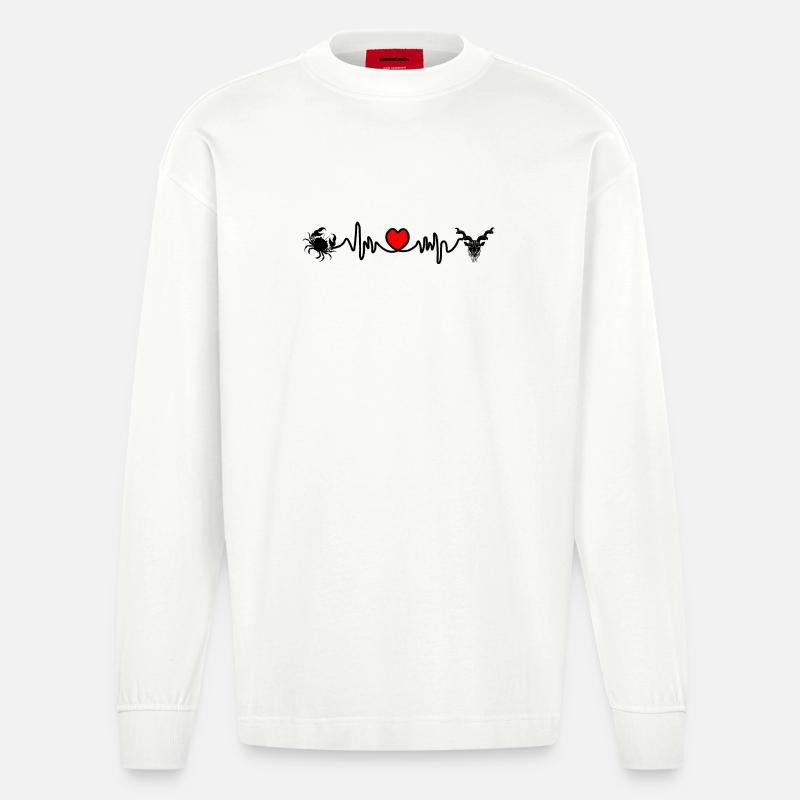 Herzfrequenz Kardio Krebs Steinbock - Heavyweight Oversized Organic Langarmshirt Made in EU - OFF WHITE