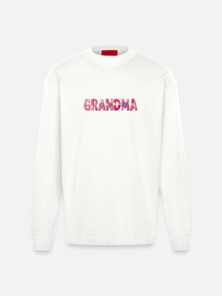 Großmutter Pink Plaid Buchstaben Patchwork - Heavyweight Oversized Organic Langarmshirt Made in EU - OFF WHITE