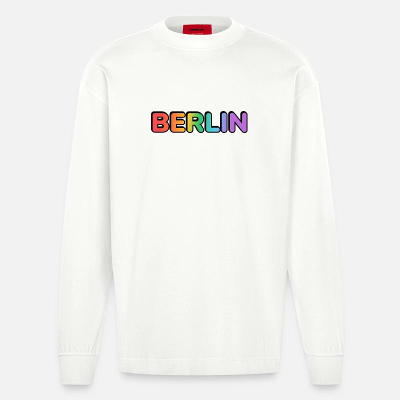 Berlin Rainbow Gradient Letters LGBT - Heavyweight Oversized Organic Langarmshirt Made in EU - OFF WHITE