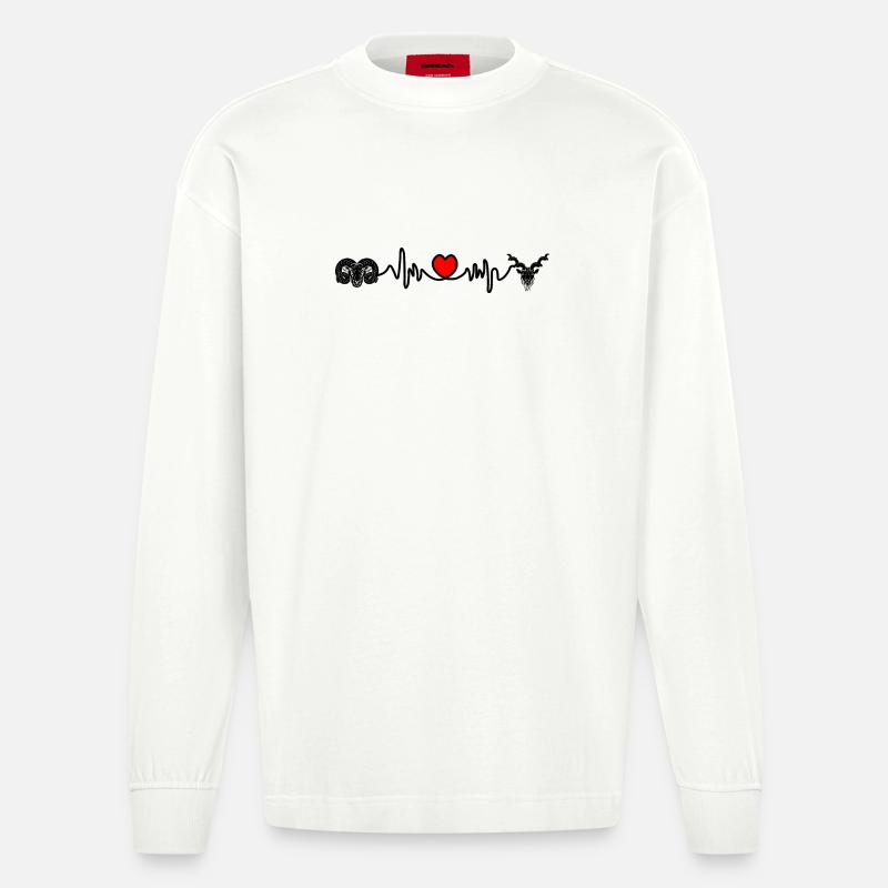 Herzfrequenz Cardio Widder Steinbock - Heavyweight Oversized Organic Langarmshirt Made in EU - OFF WHITE