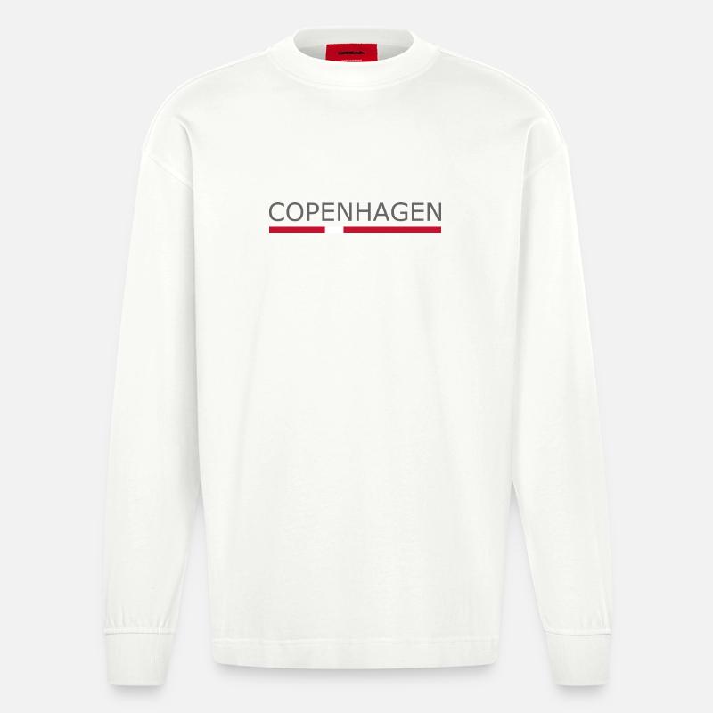 Copenhague - Kopenhague - Drapeau du Danemark - Dänemark - Manches longues bio épais oversize fabriqué en UE - OFF WHITE
