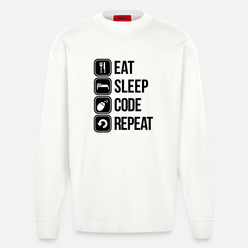 eat sleep code - Heavyweight Oversized Organic Langarmshirt Made in EU - OFF WHITE