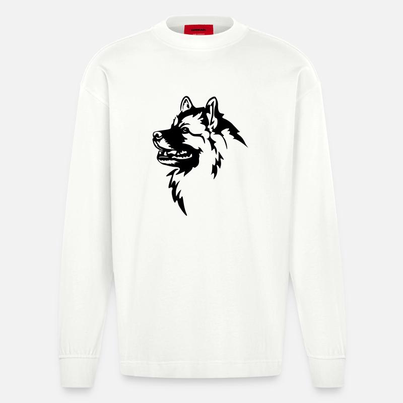Wolfsspitz Kopf - Heavyweight Oversized Organic Langarmshirt Made in EU - OFF WHITE