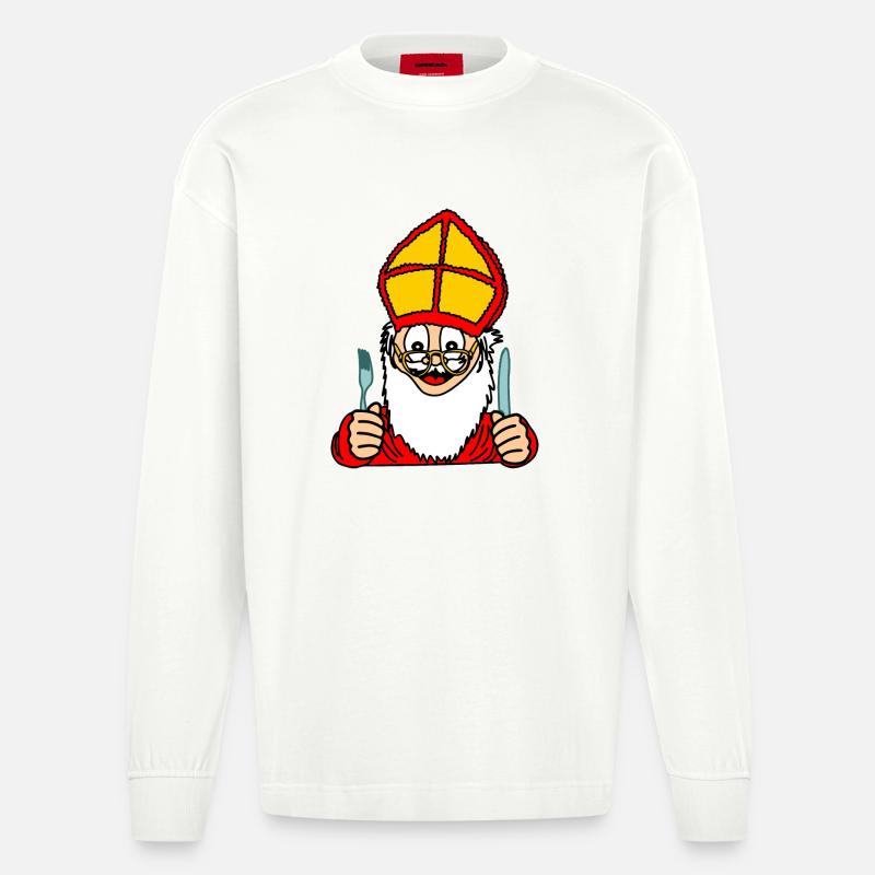 Sinterklaas mit Messer und Gabel - Heavyweight Oversized Organic Langarmshirt Made in EU - OFF WHITE