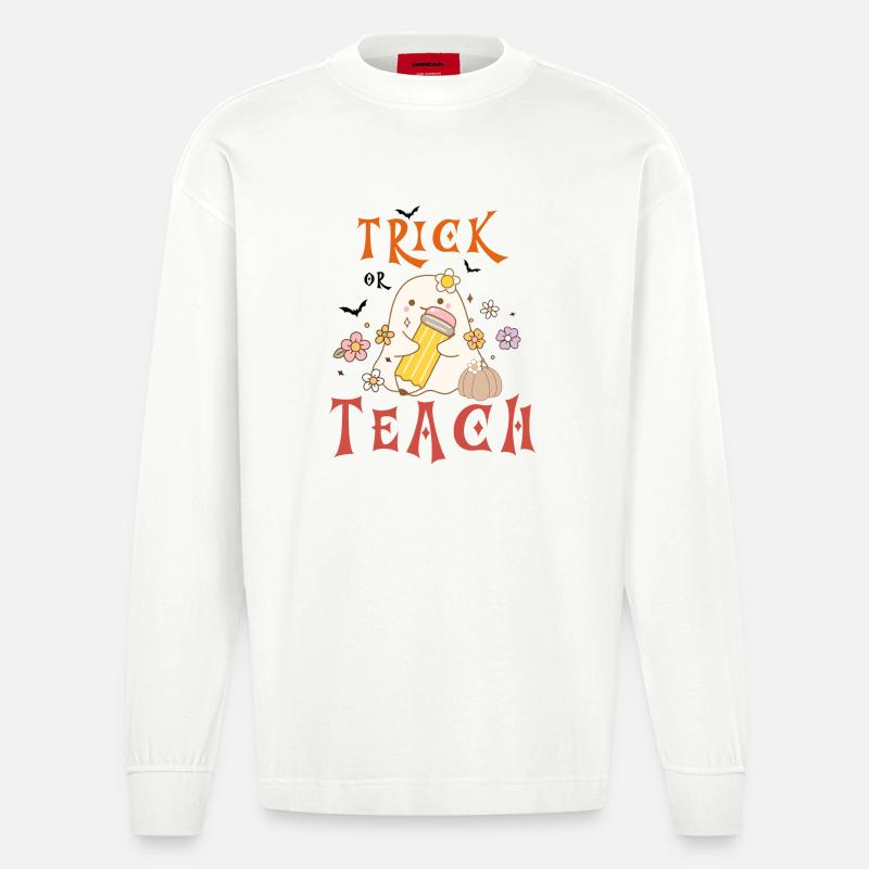 Halloween-Lehrer austricksen oder unterrichten - Heavyweight Oversized Organic Langarmshirt Made in EU - OFF WHITE