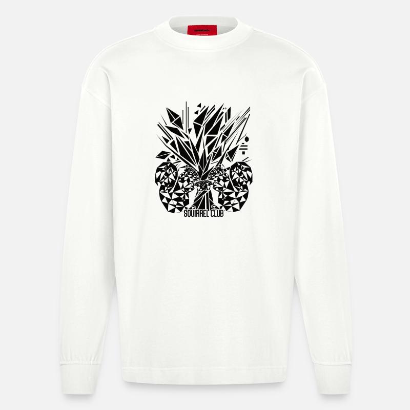 Lebensbaum mit Eichhörnchen – Geometrisches Design - Heavyweight Oversized Organic Langarmshirt Made in EU - OFF WHITE