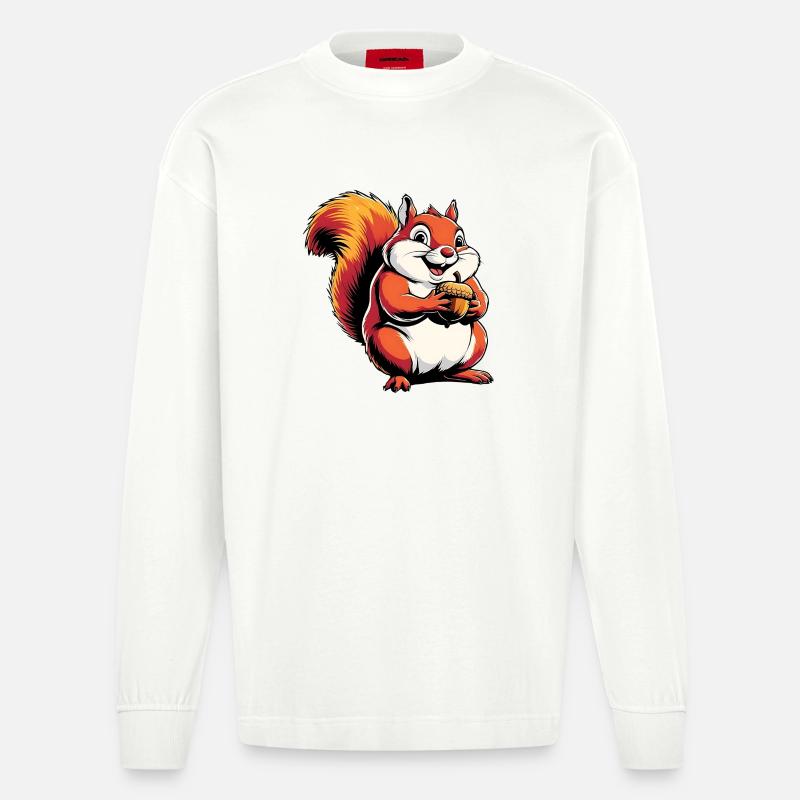 Witziger Eichhörnchen CartoonMit Eichel - Heavyweight Oversized Organic Langarmshirt Made in EU - OFF WHITE