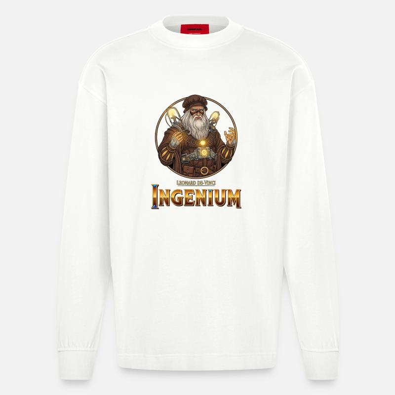 Ingenium Leonardo: Steampunk-Zauberer - Heavyweight Oversized Organic Langarmshirt Made in EU - OFF WHITE