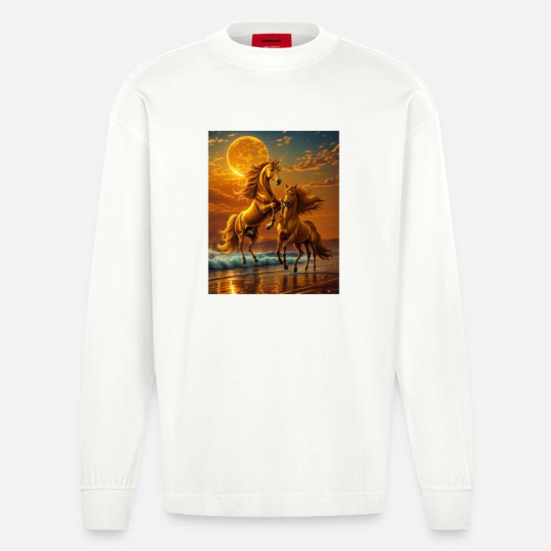 Mondlichthufe am Abendmeer - Heavyweight Oversized Organic Langarmshirt Made in EU - OFF WHITE