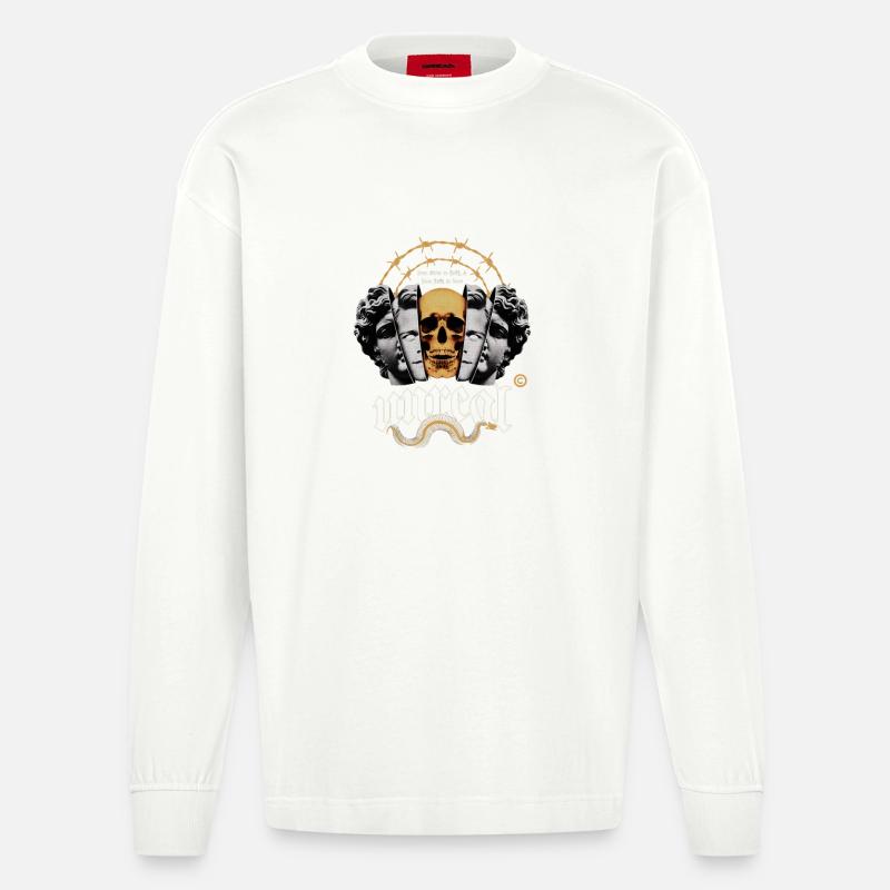 Schädelkreis mit Stacheldraht - Heavyweight Oversized Organic Langarmshirt Made in EU - OFF WHITE