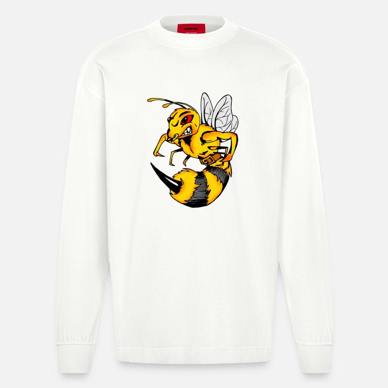 Aggressive Comic-Wespe mit Stachel - Heavyweight Oversized Organic Langarmshirt Made in EU - OFF WHITE