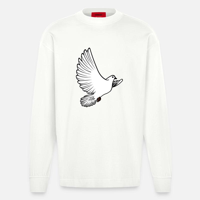 Weiße Taubenbrieftaube Ziertaube oder Friedenstaube - Heavyweight Oversized Organic Langarmshirt Made in EU - OFF WHITE