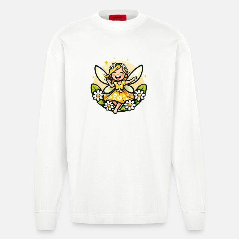 Süße Fee Gänseblümchen Blumenmädchen Lächeln - Heavyweight Oversized Organic Langarmshirt Made in EU - OFF WHITE
