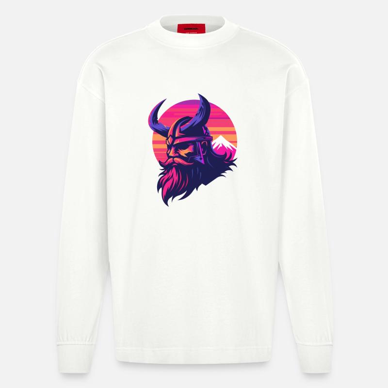 Wikinger Synthwave 3 - Heavyweight Oversized Organic Langarmshirt Made in EU - OFF WHITE