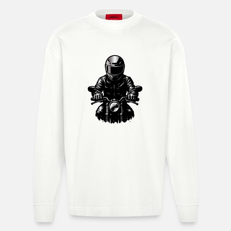 Motorradfahrer im Helm – Frontansicht Illustration - Heavyweight Oversized Organic Langarmshirt Made in EU - OFF WHITE