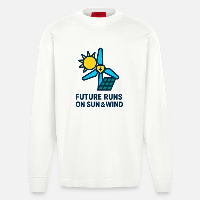 Future Runs on Sun & Wind - Heavyweight Oversized Organic Langarmshirt Made in EU - OFF WHITE