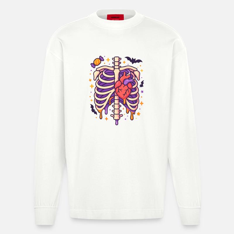 Anatomy Gothic Thoracic Cage - Manches longues bio épais oversize fabriqué en UE - OFF WHITE